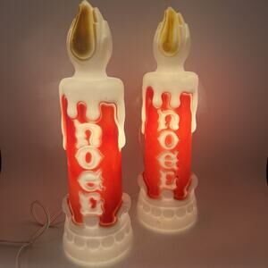 Set 2 Vtg Christmas Empire Plastic Noel Lighted Candle Blow Molds Tabletop 13”